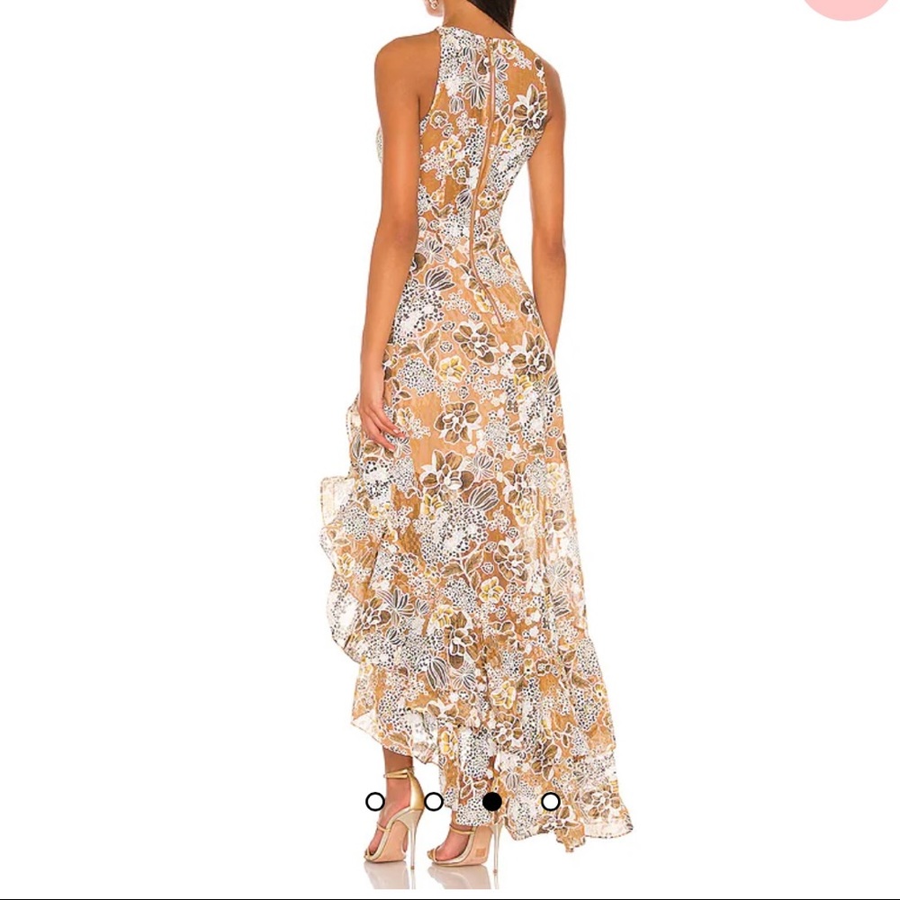 Bronx and Banco Floral Lace High-Low Gown in Tan and White - Picture 3 of 6